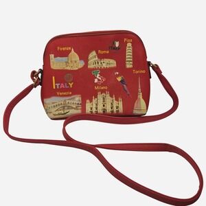 Italy Souvenir Red Crossbody Bag Italian Landmarks Graphic Travel Purse New